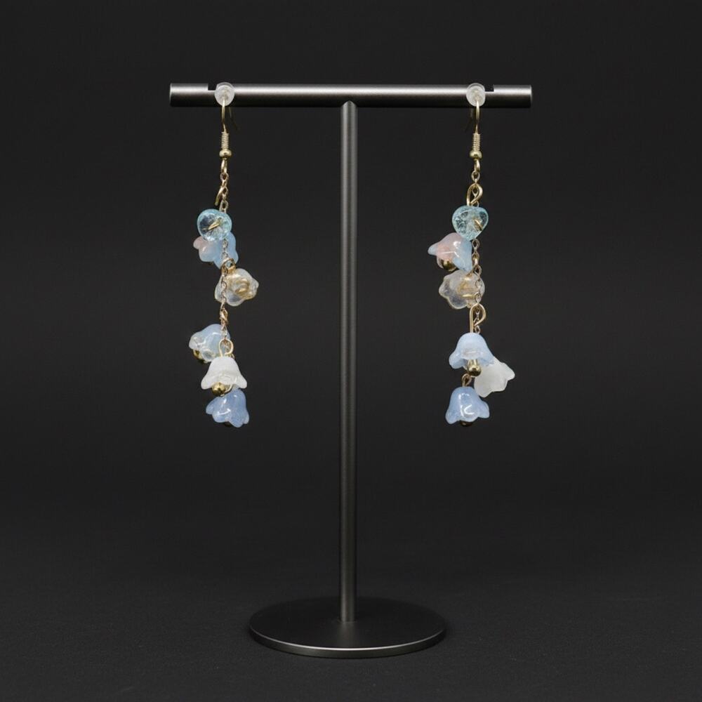 Handmade Floral Glass Earrings 3.25” Statement Dangle Boho Chic
